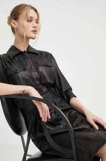 Sukienki - Bruuns Bazaar sukienka skórzana kolor czarny mini prosta - grafika 1