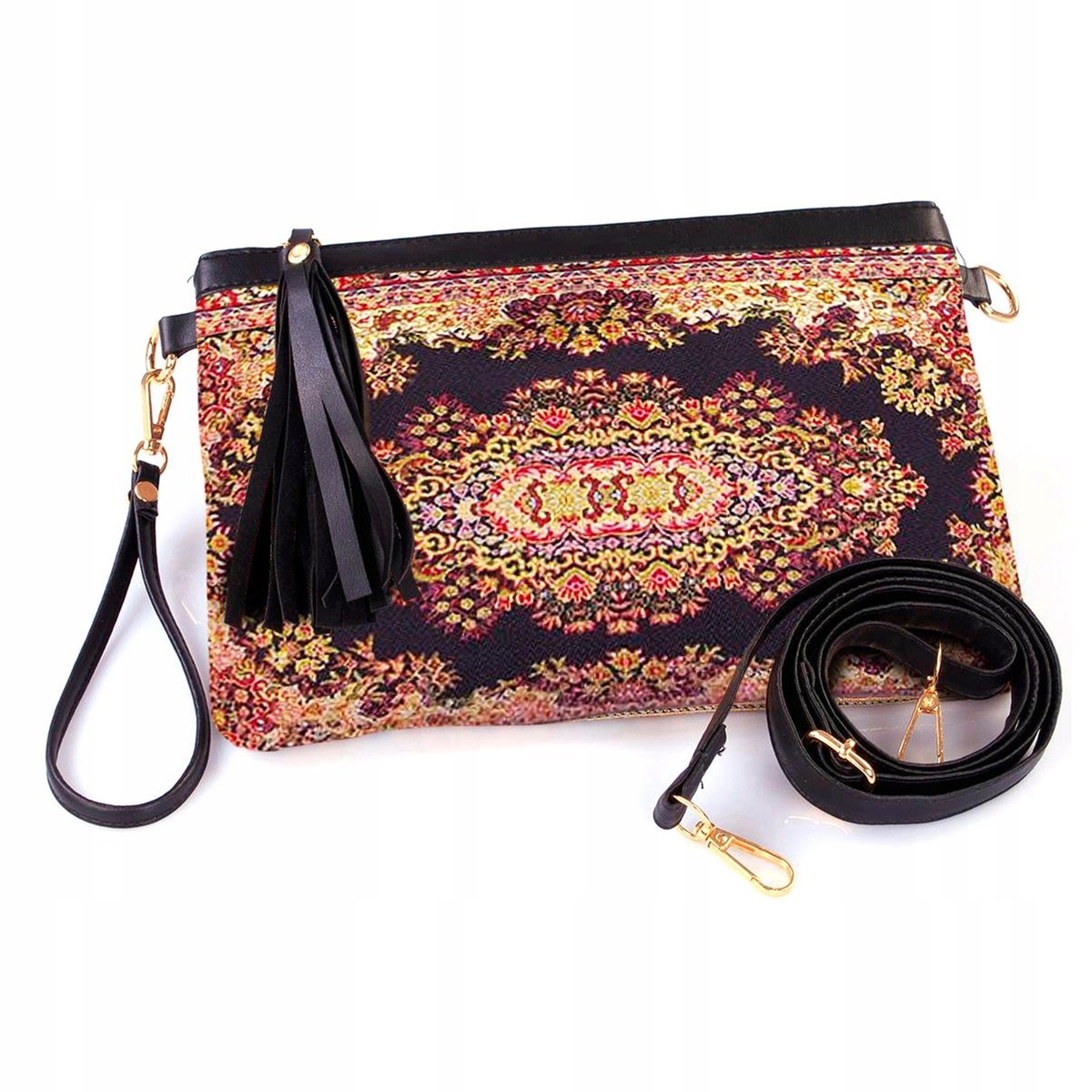 Torebka Damska Mała Kopertówka Wizytowa Elegancka Ekoskóra Orientalne Wzory