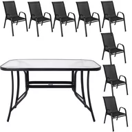 Meble ogrodowe - Meble ogrodowe metalowe komplet dla 8 osób stół ze szkłem hartowanym 8 krzeseł czarne - miniaturka - grafika 1