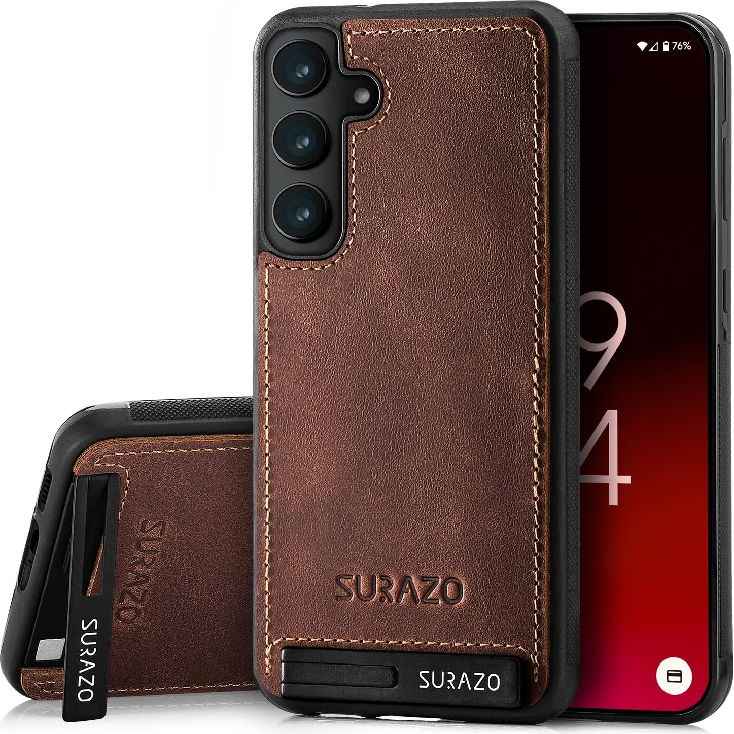 Skórzane plecki SURAZO Premium do etui Samsung Galaxy S24 - odporne na wstrząsy skórzane etui na telefon komórkowy, zderzak ochronny, orzechowy brąz