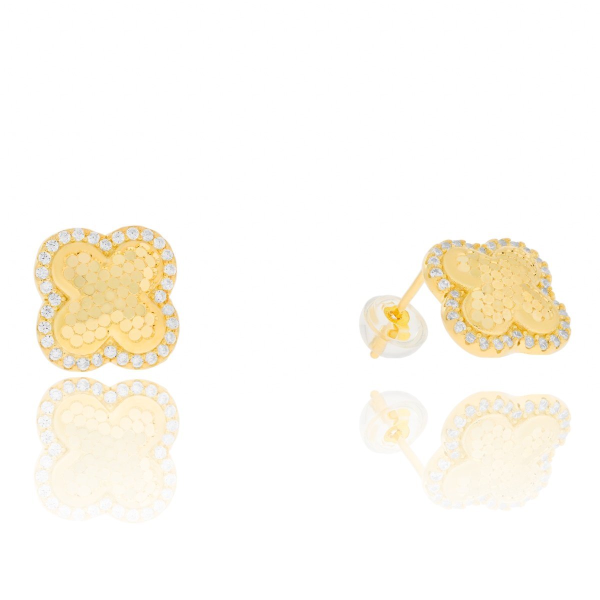 Srebrne pozłacane kolczyki koniczyna marokańska z cyrkoniami pr. 925