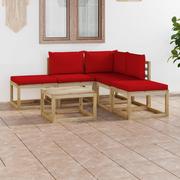 Meble ogrodowe - vidaXL Lumarko 6-cz. zestaw wypoczynkowy do ogrodu, z czerwonymi poduszkami! 3065123 - miniaturka - grafika 1