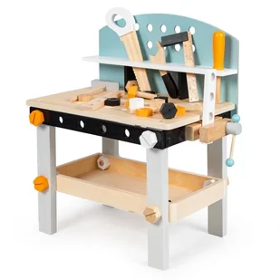 Drewniany warsztat dla dzieci stół narzędziowy 38 elementów ECOTOYS - Mały majsterkowicz - miniaturka - grafika 1