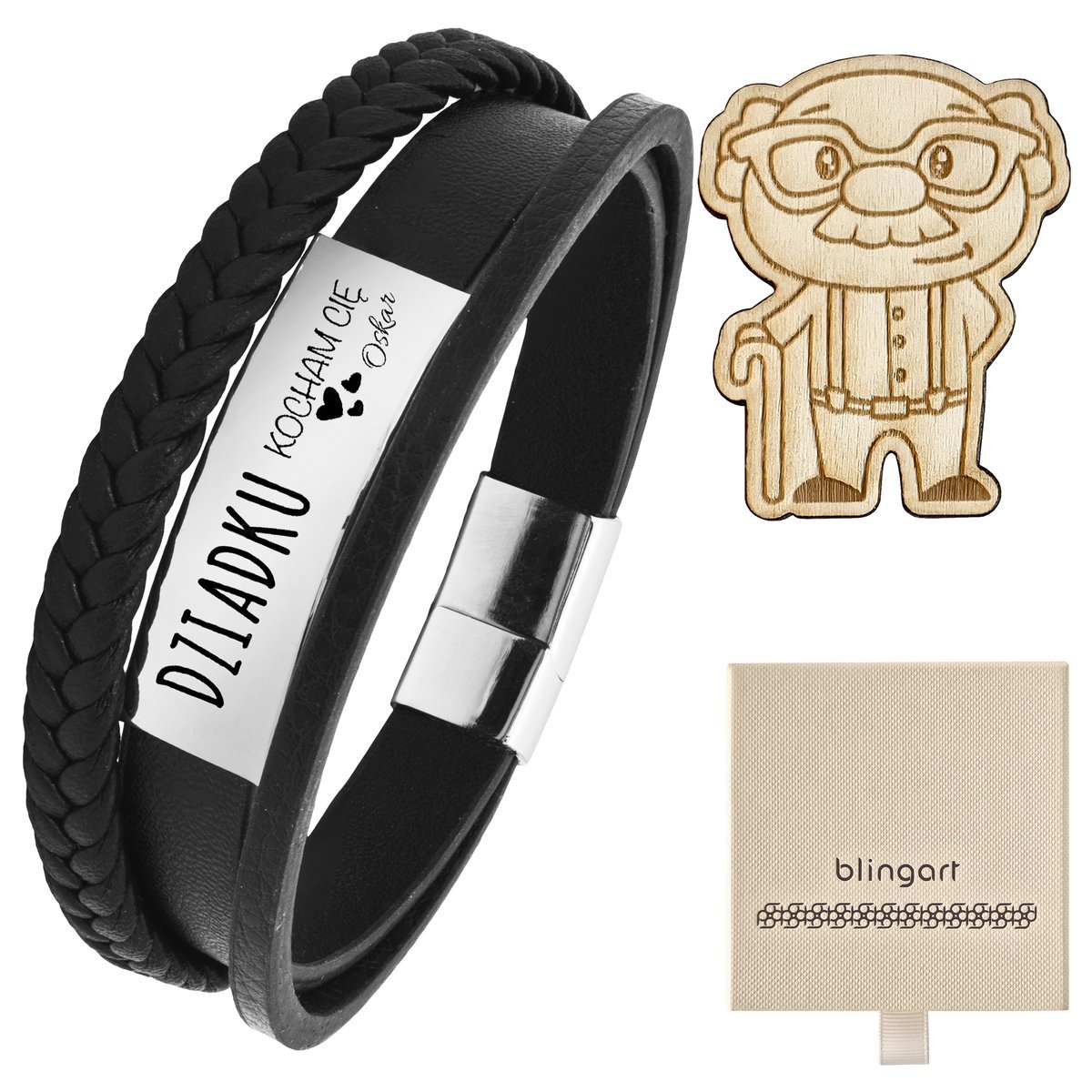 Bransoletka z grawerem skórzana męska plecionka