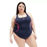 Stroje kąpielowe - Speedo Damski kostium kąpielowy w dużych rozmiarach, True Navy/Elektryczny Różowy/Wulkaniczny Pomarańczowy, 44 duże rozmiary - miniaturka - grafika 1