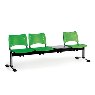 Ławka do poczekalni plastikowa VISIO, 3 siedzenia + stołek, zielony, chromowane nogi - Inne meble biurowe - miniaturka - grafika 1