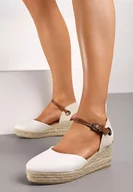 Sandały damskie - Białe Sandały Espadryle na Plecionym Koturnie Effilda - miniaturka - grafika 1