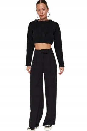 TRENDYOL CZARNE ELEGANCKIE SPODNIE PROSTE WYSOKI STAN 38 5AA