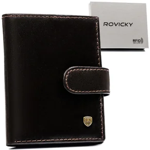 ROVICKY Męskie brązowe etui na karty pionowe na zatrzask skóra naturalna kieszeń na banknoty pudełko prezentowe ochrona RFID STOP - Etui na dokumenty i karty - miniaturka - grafika 1