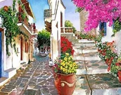 Malowanie po numerach - Malowanie po numerach. Uliczka brukowa z kwiatami 40 x 50cm 5711 - Norimpex - miniaturka - grafika 1