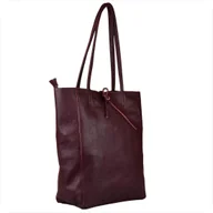 Torebki damskie - Torebka skórzana z zamkiem super lekka shopper bordowa XL - miniaturka - grafika 1