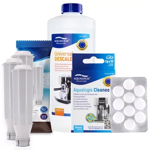 Zestaw Bosch - AL-Tes46 3szt, Uniwersalny Odkamieniacz Aqualogis 1L, Tabletki Czyszczęce Aqualogis Cleaneo 10 szt. - Akcesoria i części do ekspresów do kawy - miniaturka - grafika 1
