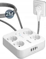 Przedłużacze i rozgałęźniki - Przedłużacz Lencent 2m, 4x schuko EU, 3x Usb A, 1x Usb C biały 2 metry - miniaturka - grafika 1