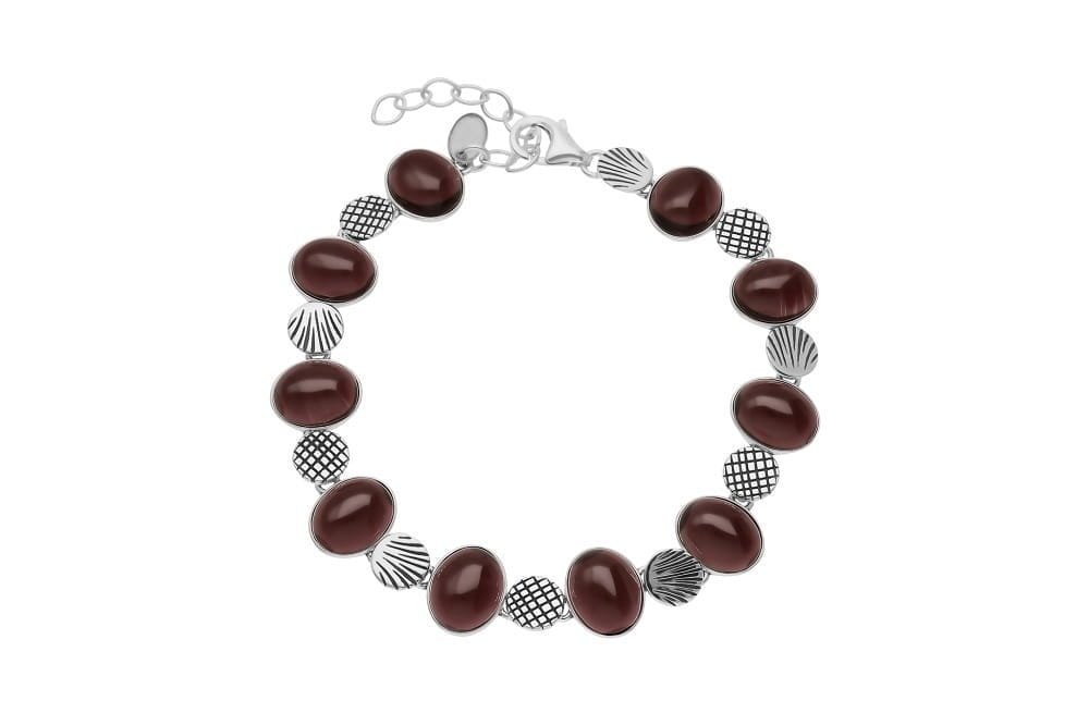 Srebrna bransoletka 925 regulowana z kamieniami ciemny ametyst