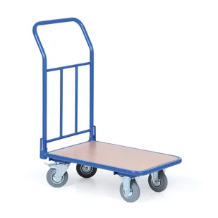 Wózek platformowy ze składanym uchwytem z siatką, platforma 450 x 700 mm, nośność 200 kg, koła 125 mm z szarą gumą - Wózki magazynowe - miniaturka - grafika 1