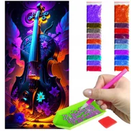 Zabawki kreatywne - Haft Diamentowy 40x80 Diamond Painting mozaika KOLOROWE SKRZYPCE W KWIATACH zestaw akcesoria - miniaturka - grafika 1