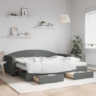 Sofy i kanapy - vidaXL Sofa rozsuwana z szufladami, ciemnoszara, 90x200 cm, tkanina - miniaturka - grafika 1