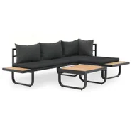vidaXL Sofa narożna ze stołem i poduszkami, aluminium, WPC