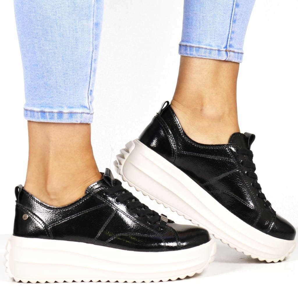 DAMSKIE SNEAKERSY SKÓRZANE NA GRUBEJ PODESZWIE FILIPPO 6795 CZARNE