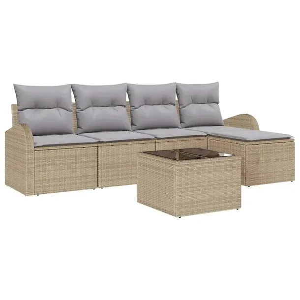 Zestaw Sof Modułowy Sekcjonalny 5-Osobowy Beżowy Polirattan 38x65 cm