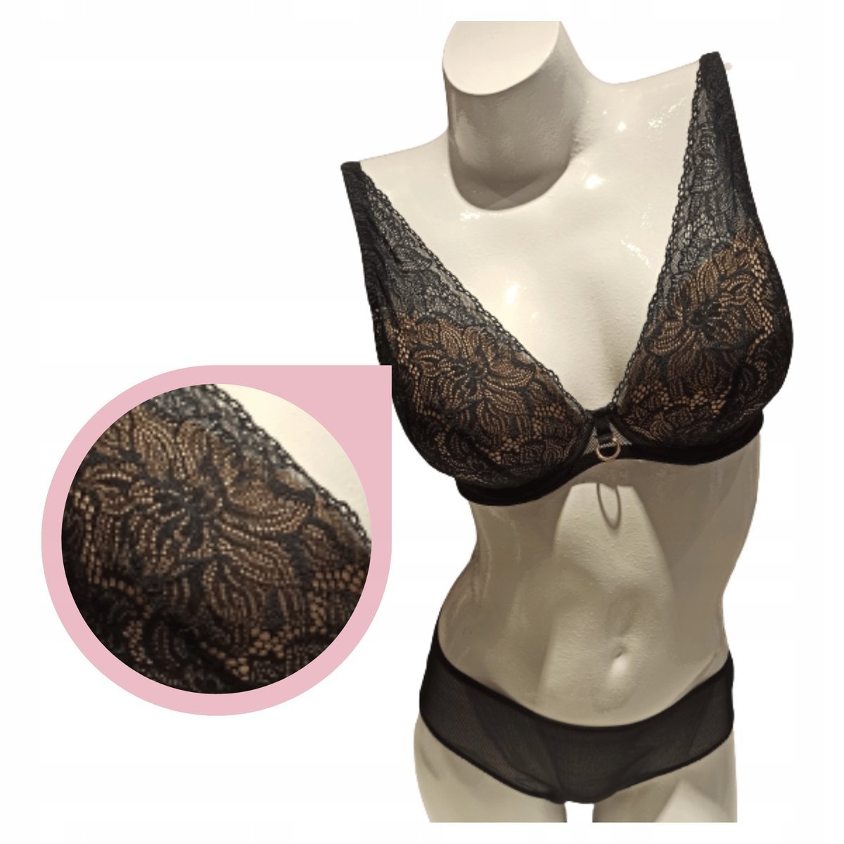 Lemax Aria Plunge biustonosz usztywniany koronkowy stanik czarny - 80G