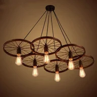 Lampy sufitowe - Vintage metalowy 6-kołowy żyrandol lampa sufitowa do salonu lampa wisząca do kawiarni bar loft brąz - miniaturka - grafika 1
