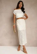Spódnice - Beżowa Koronkowa Spódnica z Bawełny o Prostym Fasonie Aleona - miniaturka - grafika 1