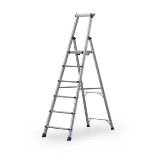 Schody aluminiowe jednostronne z półką, 1x6 stopni, wysokość 1,43 m - Pozostałe wyposażenie warsztatu - miniaturka - grafika 1