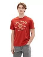 Koszulki męskie - T-shirt męski TOM TAILOR z nadrukiem logo wykonany z bawełny, 14302-aksamitna czerwień, S - miniaturka - grafika 1