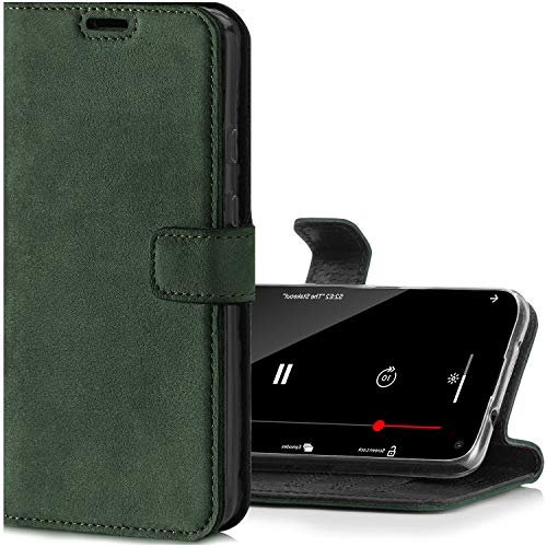 SURAZO Etui na telefon komórkowy do S20 FE Premium RFID etui ochronne z prawdziwej skóry z funkcją stojaka - zielone etui z klapką Wallet case Handmade in Europa do Samsung Galaxy S20 FE 5G / 4G