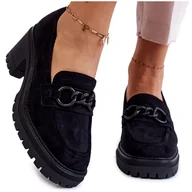 Półbuty damskie - Vinceza Damskie Zamszowe Półbuty Na Obcasie Czarne Sanya - miniaturka - grafika 1