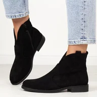 Botki damskie - Czarne jesienne zamszowe ażurowe botki damskie S.Barski 151 - S.BARSKI - miniaturka - grafika 1