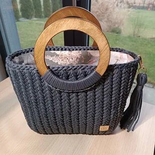 Ręcznie robiona torebka w kolorze grafitowym - Torebki damskie - miniaturka - grafika 1