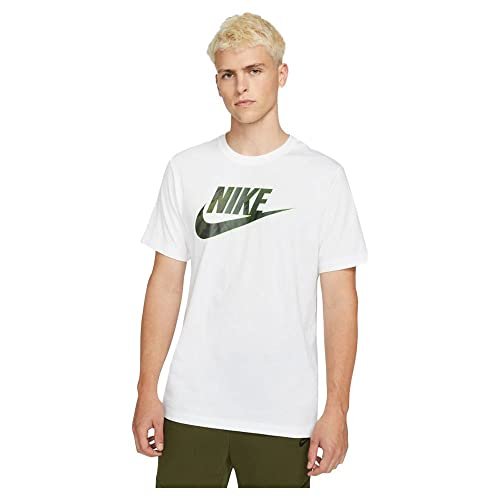 NIKE Męska koszulka Essential Blk Fl, Biały/szorstki zielony, M