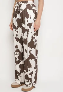 Brązowe Wiskozowe Spodnie o Szerokim Kroju z Wysokim Stanem w Krowie Łaty Nelamara - Spodnie damskie - miniaturka - grafika 1