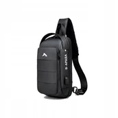 Torby męskie - PLECAK MIEJSKI NA JEDNO RAMIĘ WODOODPORNY PORT USB WEEDEE B-APASA CZARNY - miniaturka - grafika 1