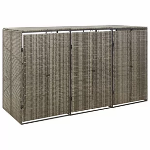 vidaXL Osłona na 3 kosze na śmieci, szara, 207x80x117 cm, polirattan - Kosze na śmieci - miniaturka - grafika 1