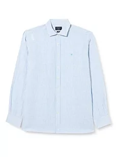 Hackett London Męska koszula bengalska, bawełniana, lniana, Biały/niebieski, S - Koszule męskie - miniaturka - grafika 1
