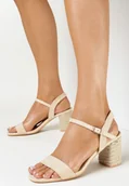 Sandały damskie - Beżowe Sandały na Słupkowym Obcasie z Plecionki ze Sprzączką Zetine - miniaturka - grafika 1