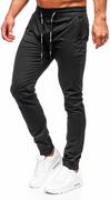 Spodnie męskie - Czarne spodnie materiałowe joggery męskie Denley KA6078 - miniaturka - grafika 1