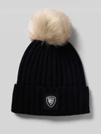 Kurtki damskie - Czapka z dzianiny z pomponem i detalem z logo - miniaturka - grafika 1