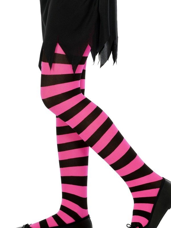Rajstopy dziewczęce, czarno-różowe paski