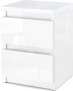 STIV Möbel Szafka nocna - Szafka nocna z 2 szufladami - Biały połysk H40cm W30cm D30cm - Szafki nocne - miniaturka - grafika 1