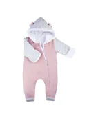 Kombinezony dla dzieci - Niemowlęcy kombinezon z kapturem pudrowy Nicol,r.68 - miniaturka - grafika 1