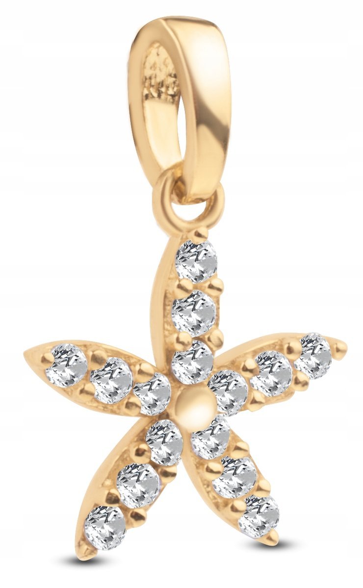 PIĘKNA ZŁOTA ZAWIESZKA KWIATEK FIORI Z BIAŁYMI CYRKONIAMI 585 14KT