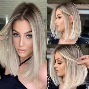 TEMU Elegancki kobiecy krótki perukę z ombre - 12" odporny na ciepło syntetyczny włos, naturalny wygląd z blond perukami, wysoka gęstość falą ciała, - Pozostałe akcesoria fryzjerskie - miniaturka - grafika 1