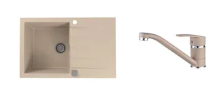 Alveus Zestawy - Zestaw zlewozmywaka granitowego Cadit 20 i baterii Nina w kolorze beżowym SETA20002 - Zlewozmywaki z baterią - miniaturka - grafika 1