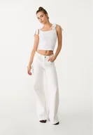 Koszulki i topy damskie - Stradivarius Koszulka z wiązanymi ramiączkami Biały S - miniaturka - grafika 1