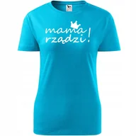 Koszulki i topy damskie - Damska Koszulka na Dzień Mamy Mama rządzi na Prezent Urodziny Nadruk turkusowy XS - miniaturka - grafika 1