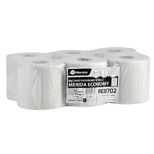 Ręcznik papierowy w roli biały makulatura 1-warstwowy 1x20g 210m gofrowany MERIDA ECONOMY CENTER PULL MINI 6szt. /REB702/ - Stojaki na ręczniki papierowe - miniaturka - grafika 1